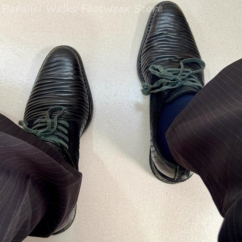 Men Shoes Oxford - Мужские кожаные туфли дерби с плиссировкой,