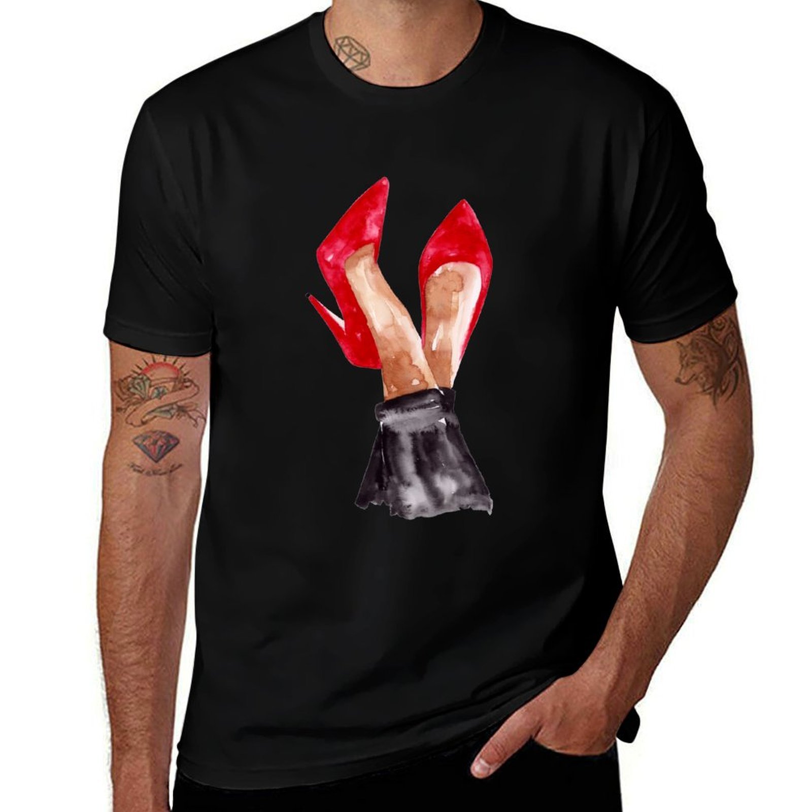 Men Shoes Illustration - Футболка с акварельной иллюстрацией красных туфель